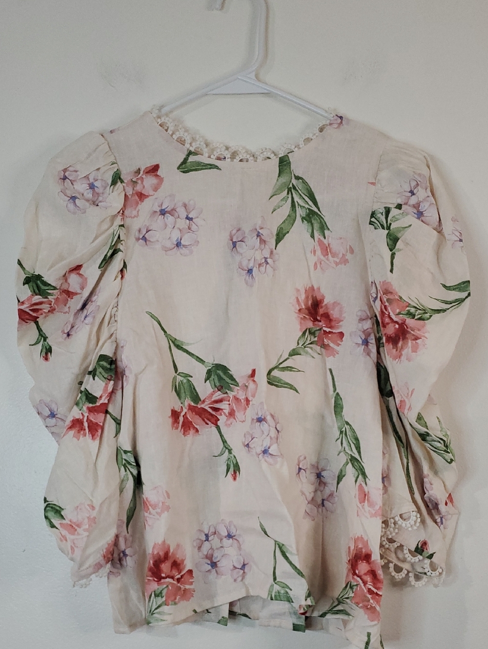 Laura Ashley Linen Floral Puff Sleeve Blouse Size Med Romantic Cottagecore Resor - Picture 4 of 13